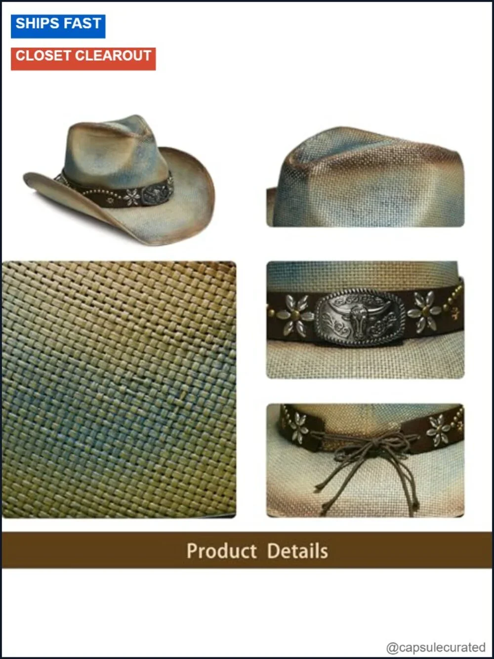 Western Straw Cowboy Hat with Decorative Bands - Unisex Wide Brim